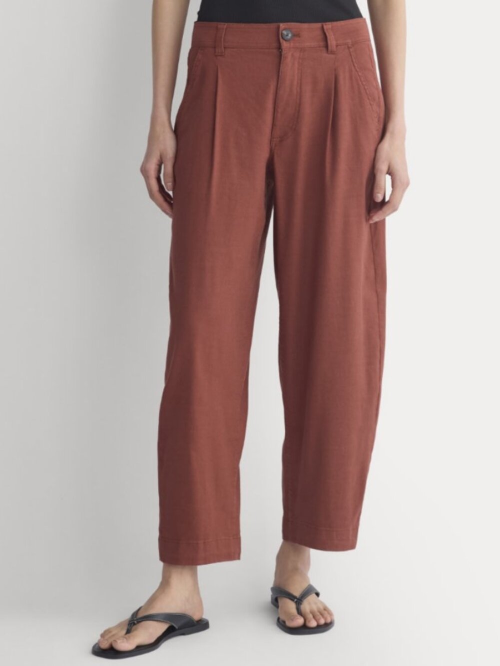 Everlane Everywhere Pleated Barrel Leg Cropped Pants 12 Henna Rust Linen Blend